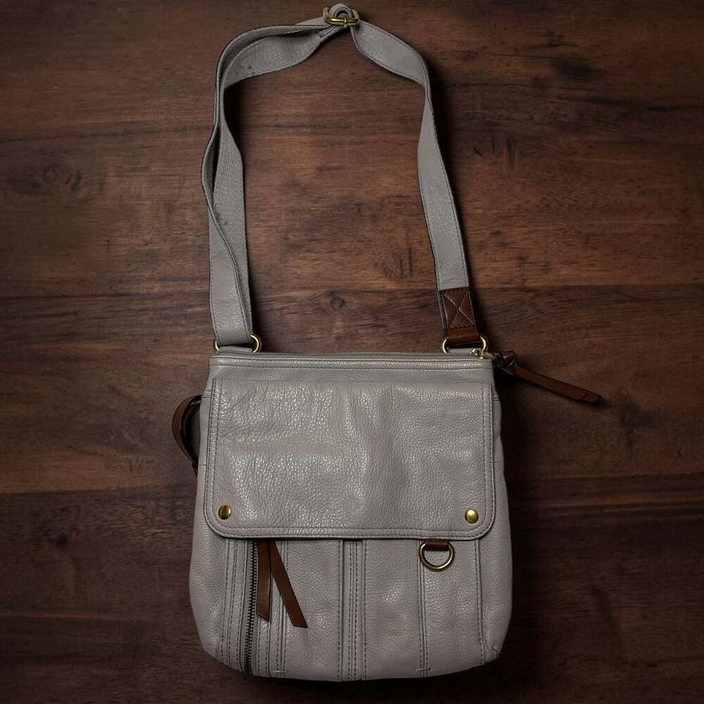 Fossil Gray Leather Crossbody Bag